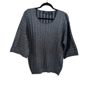 Norton McNaughton Metallic Silver XL Shimmer Ribbed Short Sleeve Blouse Sweater